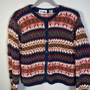 Paul Harris Design Fair Isle Knit Cardigan Sweater Small